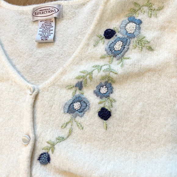 Northern Reflections Cozy Cream Cardigan with Blue Floral Embroidery - Picture 4 of 7